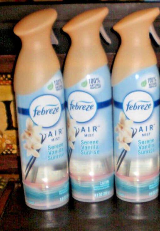 (3) FEBREZE Air Room Freshener Sprays SERENE VANILLA 8.8 Oz each Spray Bottle