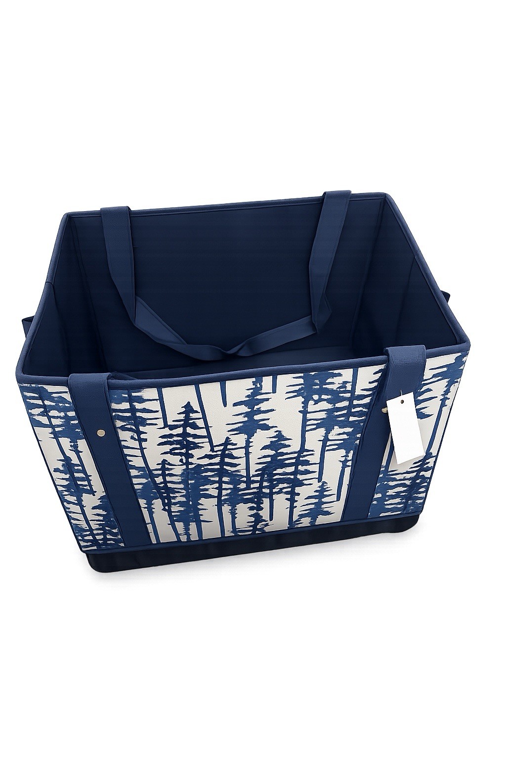 Blue/White Tree Pattern Fabric Storage Basket Bin w/ Handles, Rectangular