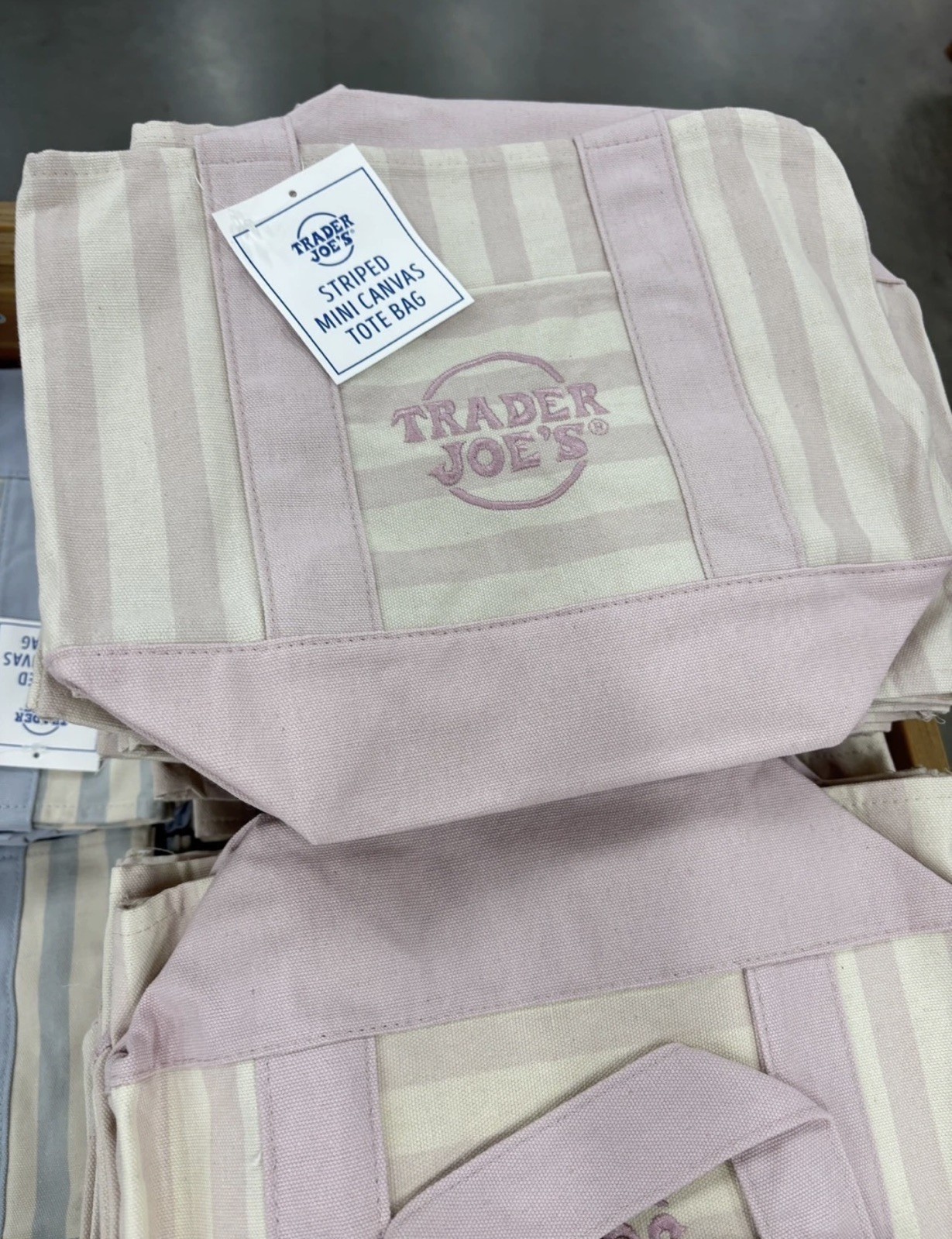Trader Joe’s Striped Mini Canvas Tote Bag, Pink/White, Cotton/Polyester