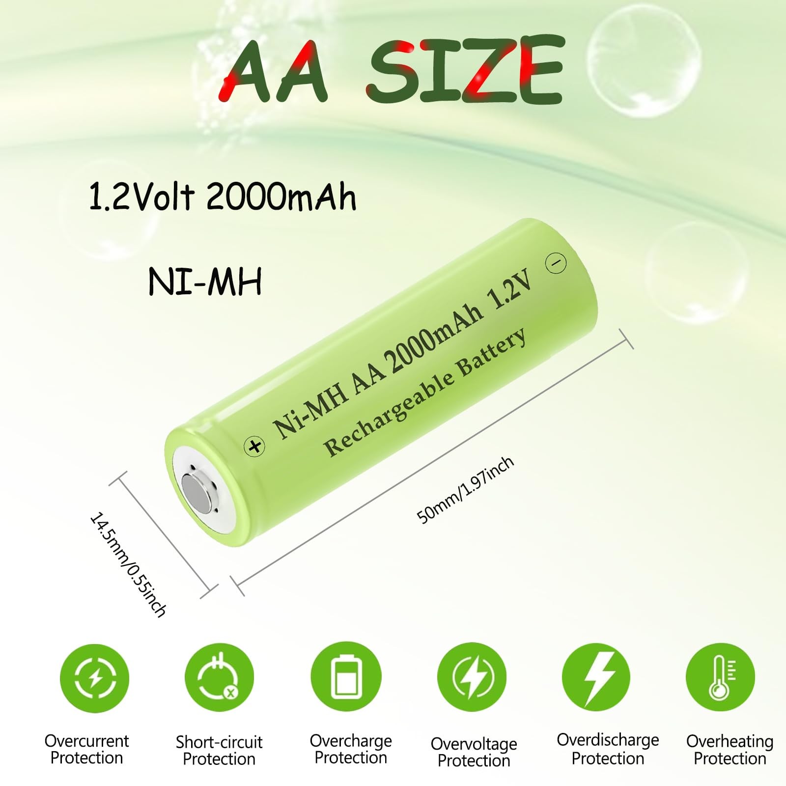 AA 2000mAh NI-MH Rechargeable Batteries, 1.2V Pre-Charged Double A Battery fo…