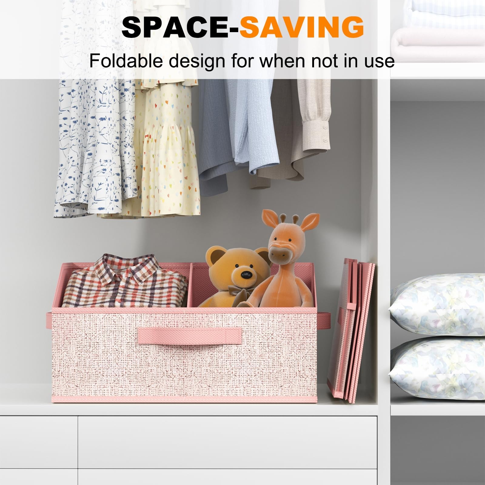 6 Pack Trapezoid Storage Bins,Pink Fabric Shelf Organizers