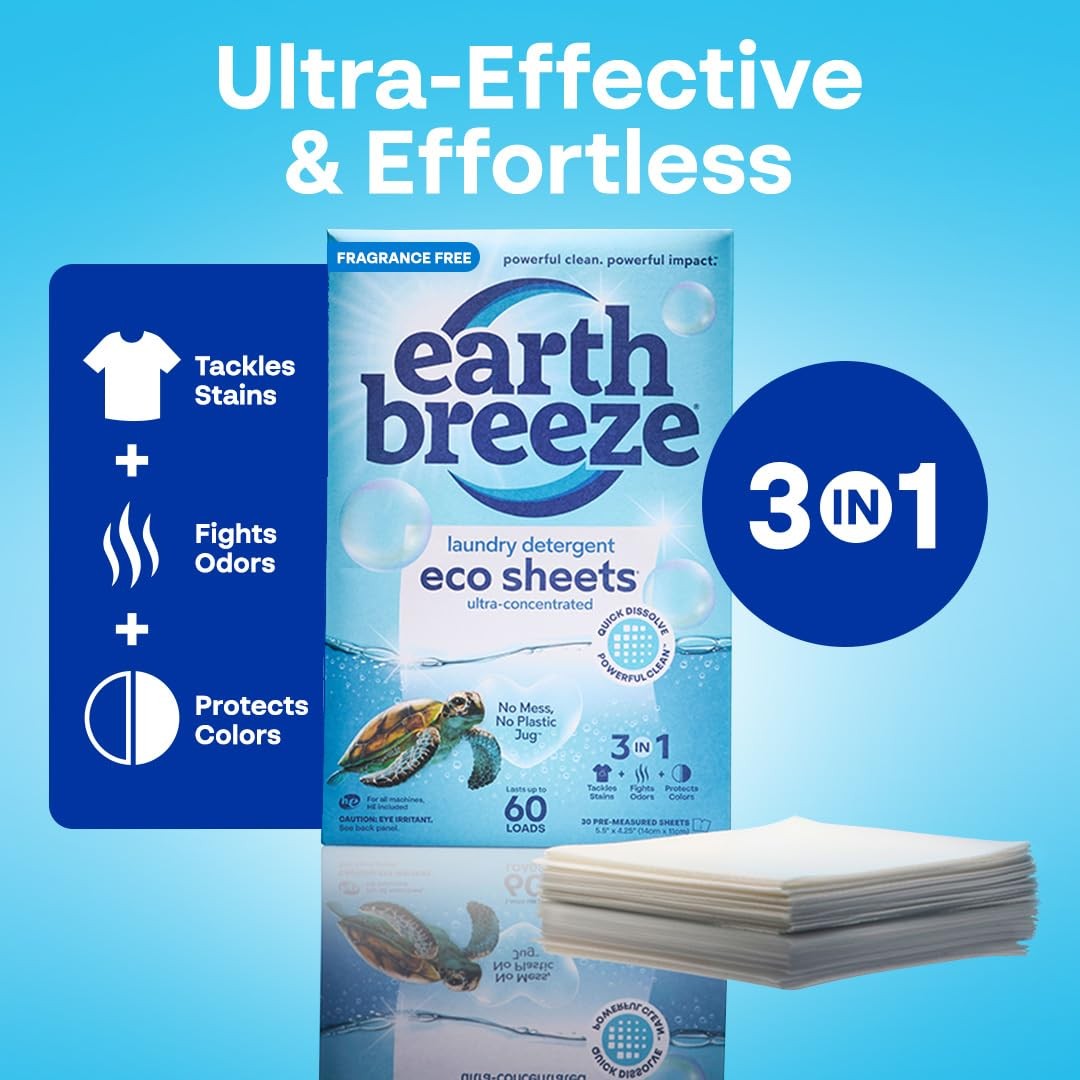 Earth Breeze Laundry Detergent Sheets Fragrance-Free – 30 Count (Pack of 1)