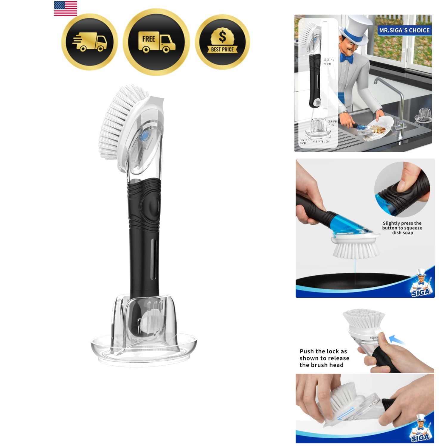 Soap Dispensing Dish Brush Storage Set, Kitchen Brush with Holder for Pot Pan…