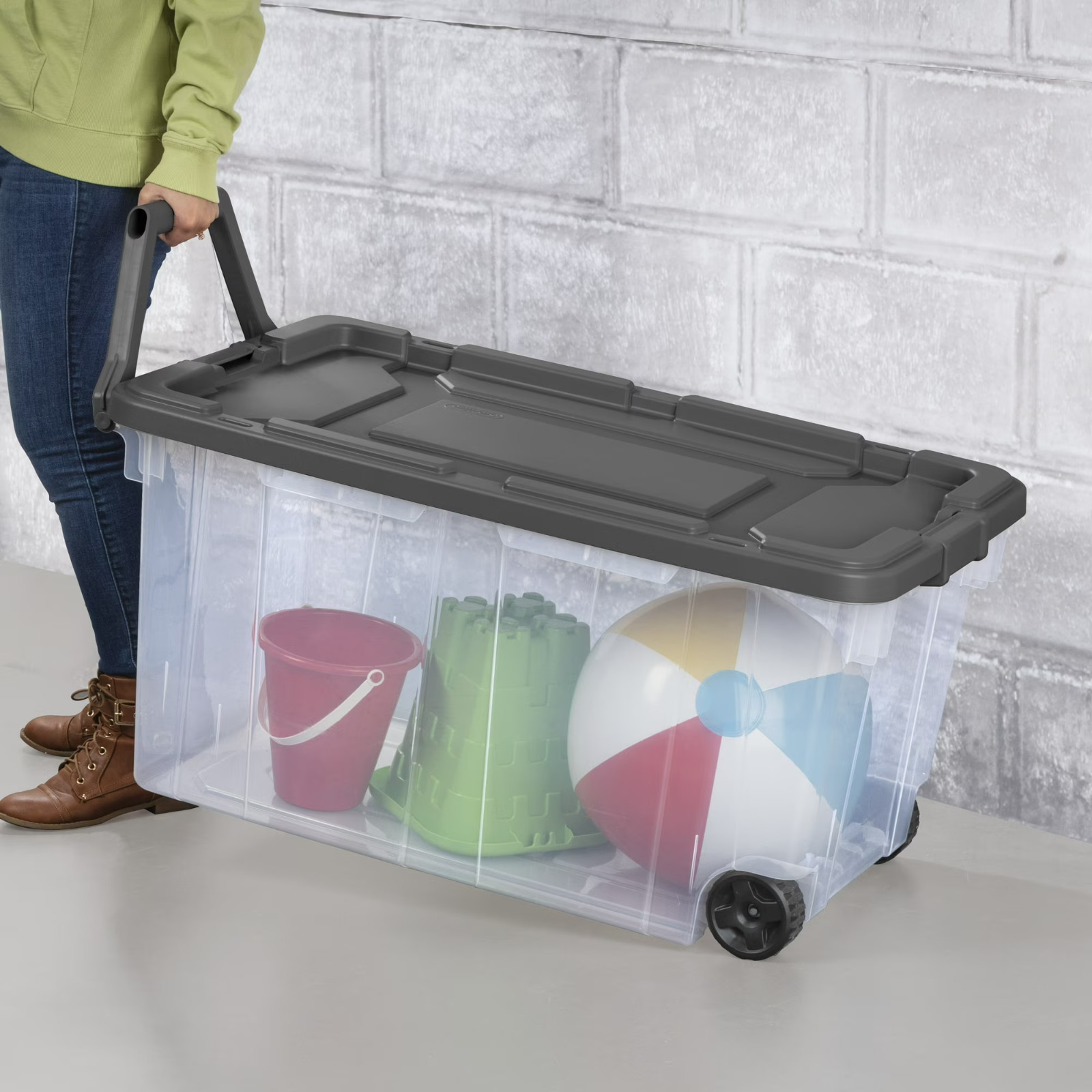 2 Count Sterilite 160 Quart Wheeled Stacker, Extra Large Durable Clear Bin, New