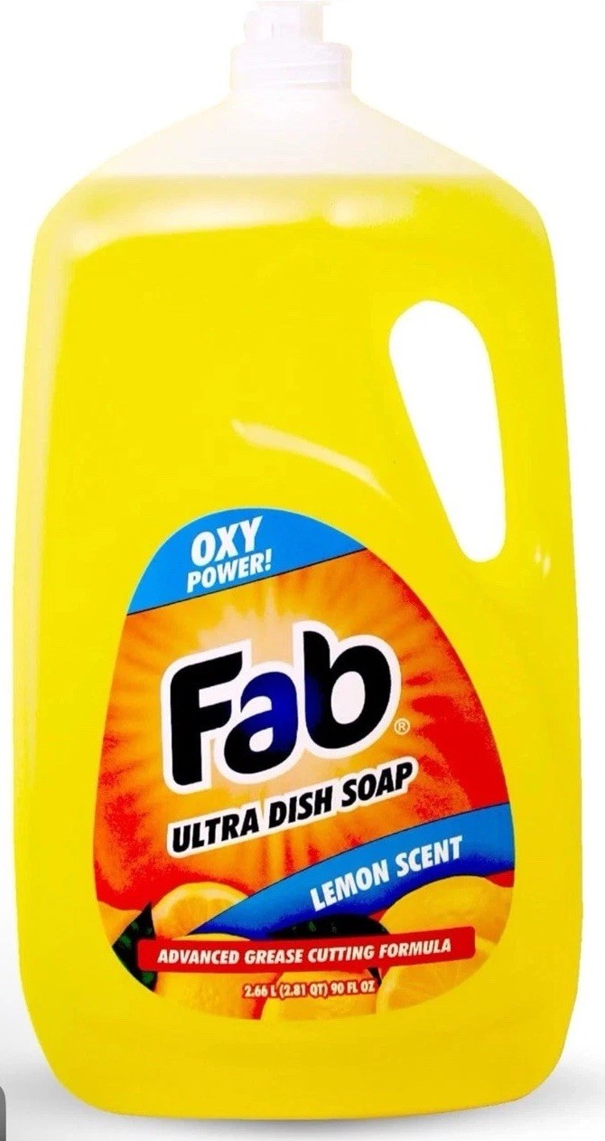 2X Fab Liquid Dish Soap, Lemon Scent, 90 Fl Oz Powerful Grease-Cutting New OH