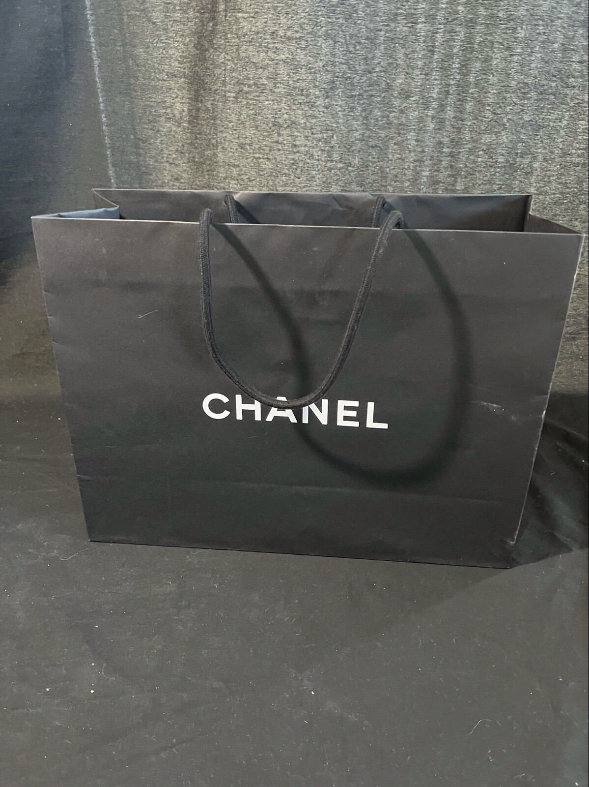 Authentic CHANEL Paper Reusable Shopping Bag Rope Handle Black 13″ x 17 “x 6”