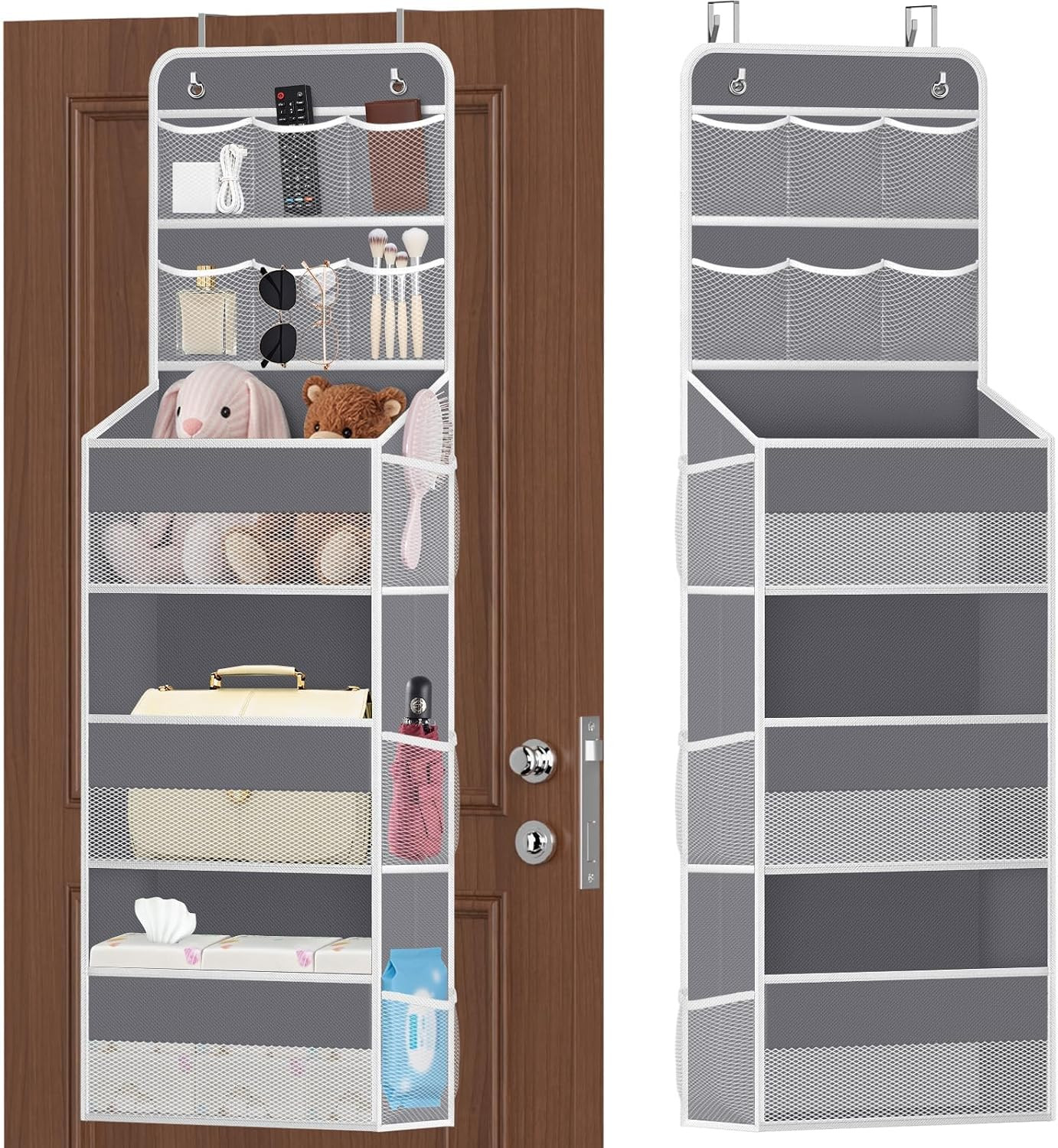 5-Tier over the Door Organizer with Mesh Pockets, Dark Grey | 6 Mesh Pockets, 3