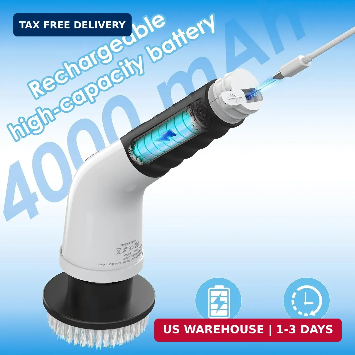 Electric Spin Scrubber, Cordless Cleaning Brush with 180 Min Runtime, 3-Speed, 7