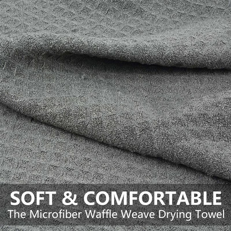 3 Pcs Large Waffle Weave Grey Thirsty Microfiber Drying Towel 16″ x 24″