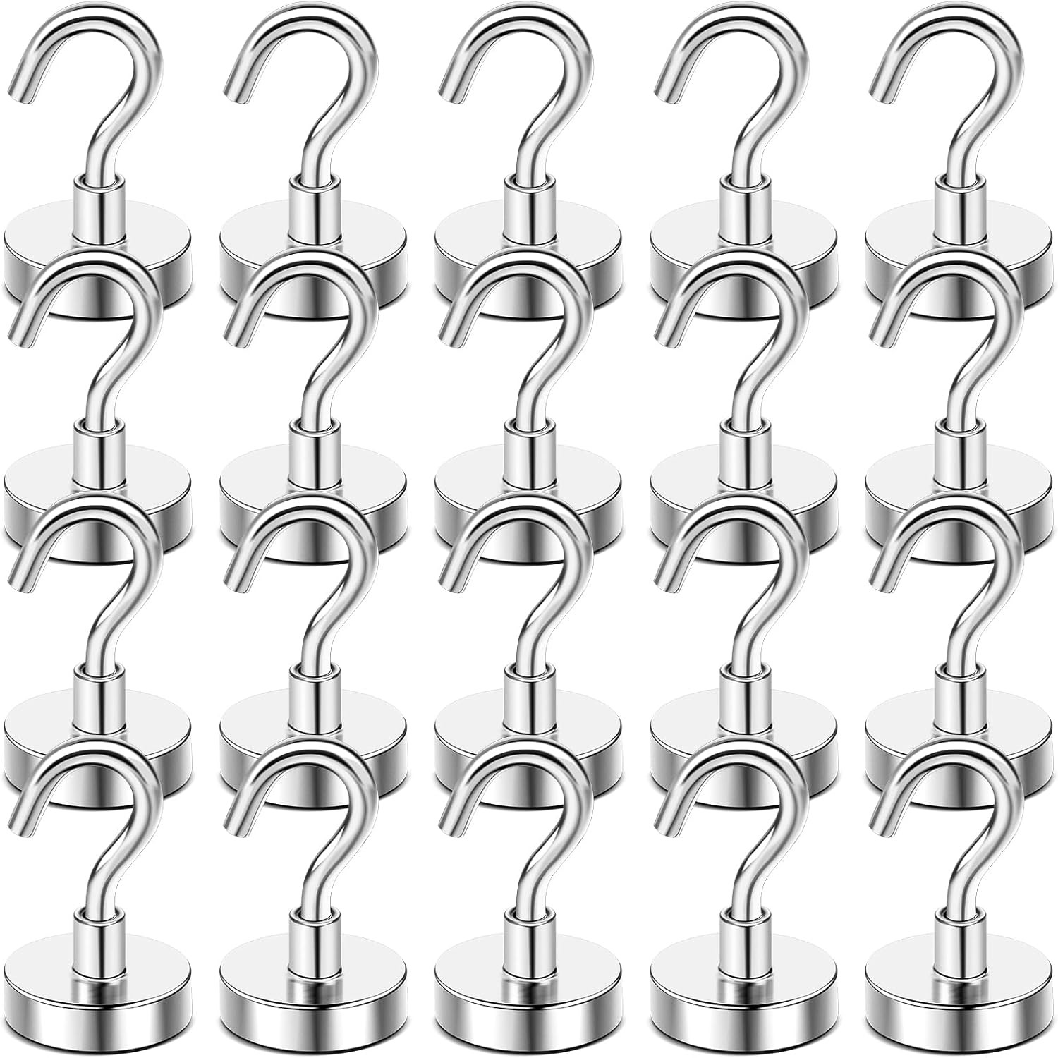 DIYMAG Magnetic Hooks, 50 LB Heavy Duty Magnet with 20Pack 50Lbs+, Silver