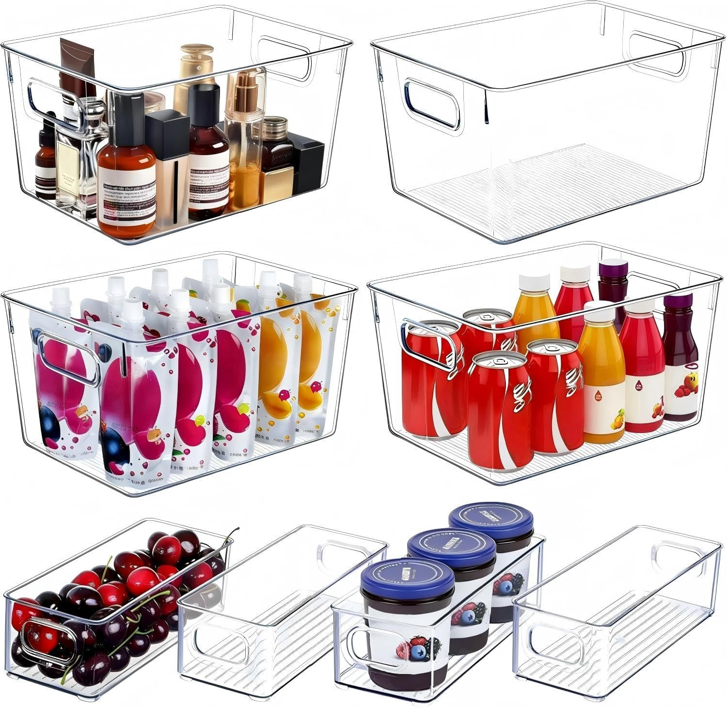 Set of 8 Clear Plastic Storage Bins, 4 Large and 4 Small Stackable Storage Conta