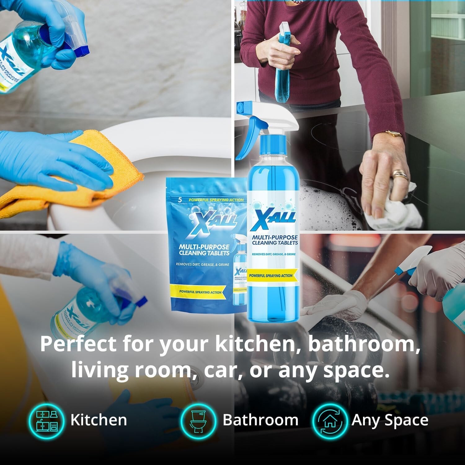X-ALL Multi-Purpose Cleaner – Spray Bottle and 5x Cleaning Tablets