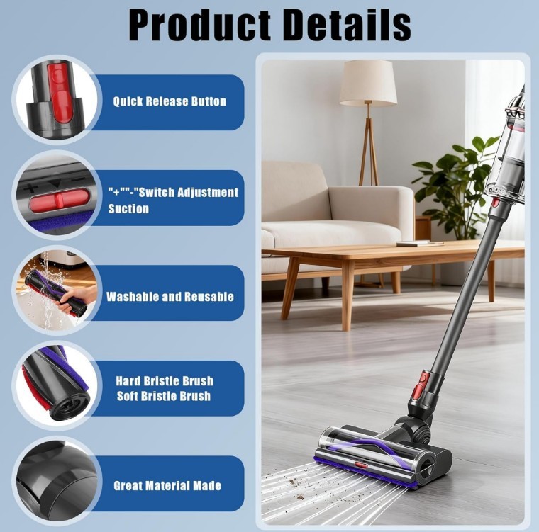 NEW Direct Drive Vacuum Head For Dyson V7 V8 V10 V11 V15 Anti-Tangle LED Light