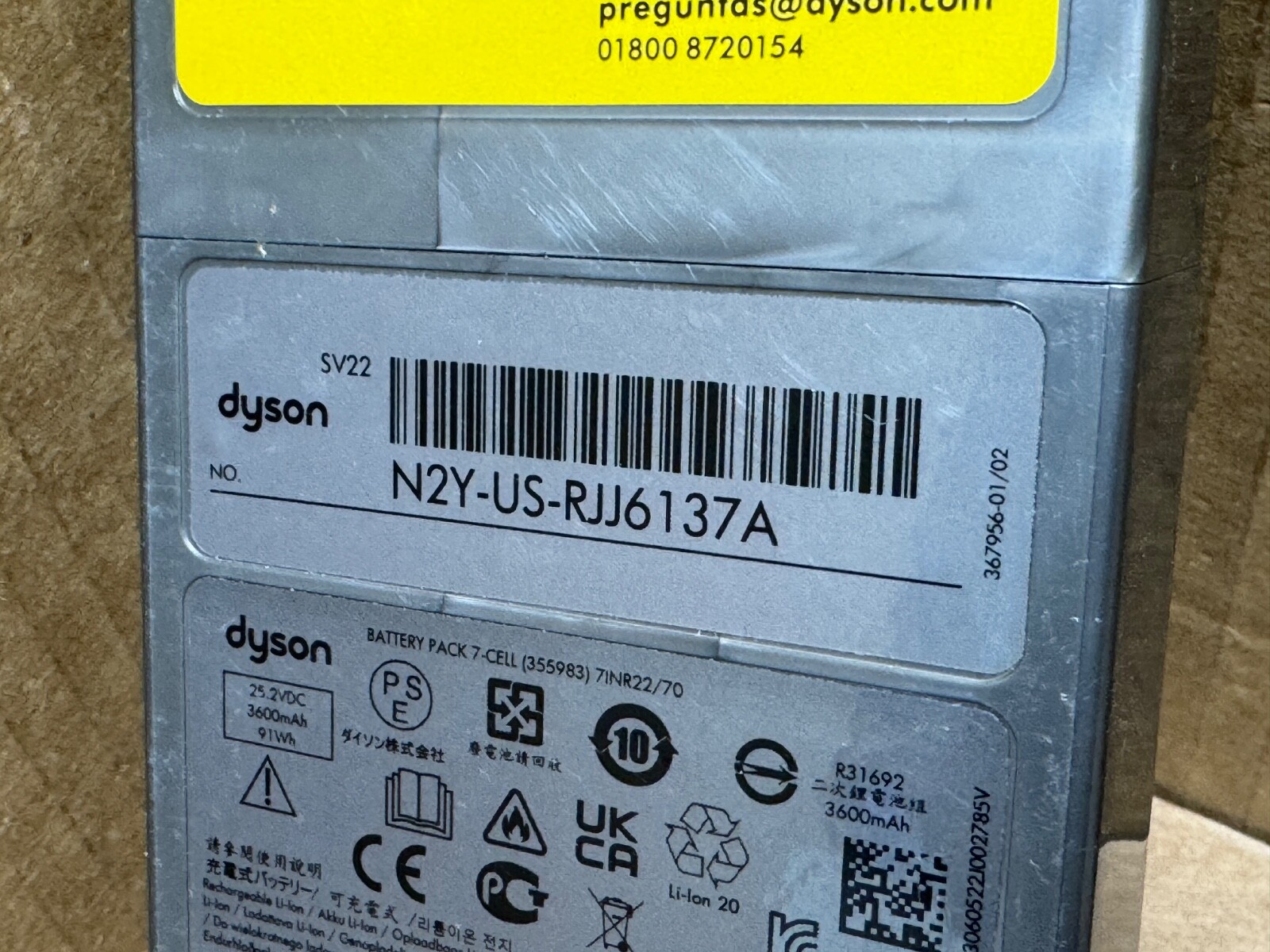 DYSON V15 OUTSIZE [SV22] GENUINE 3600mAh 25.2V 91Wh CLICK IN REPLACEMENT BATTERY