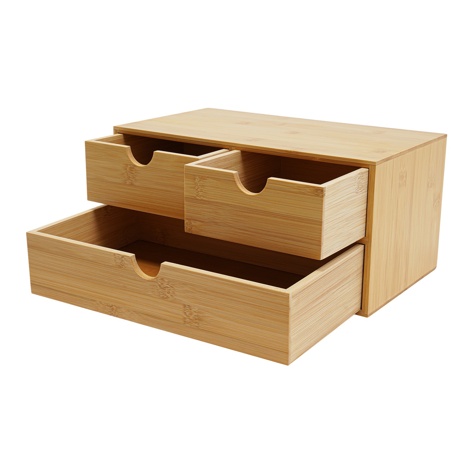 Bamboo Desk Organizer with 3 Drawers, Tabletop Storage Box No Assembly Required