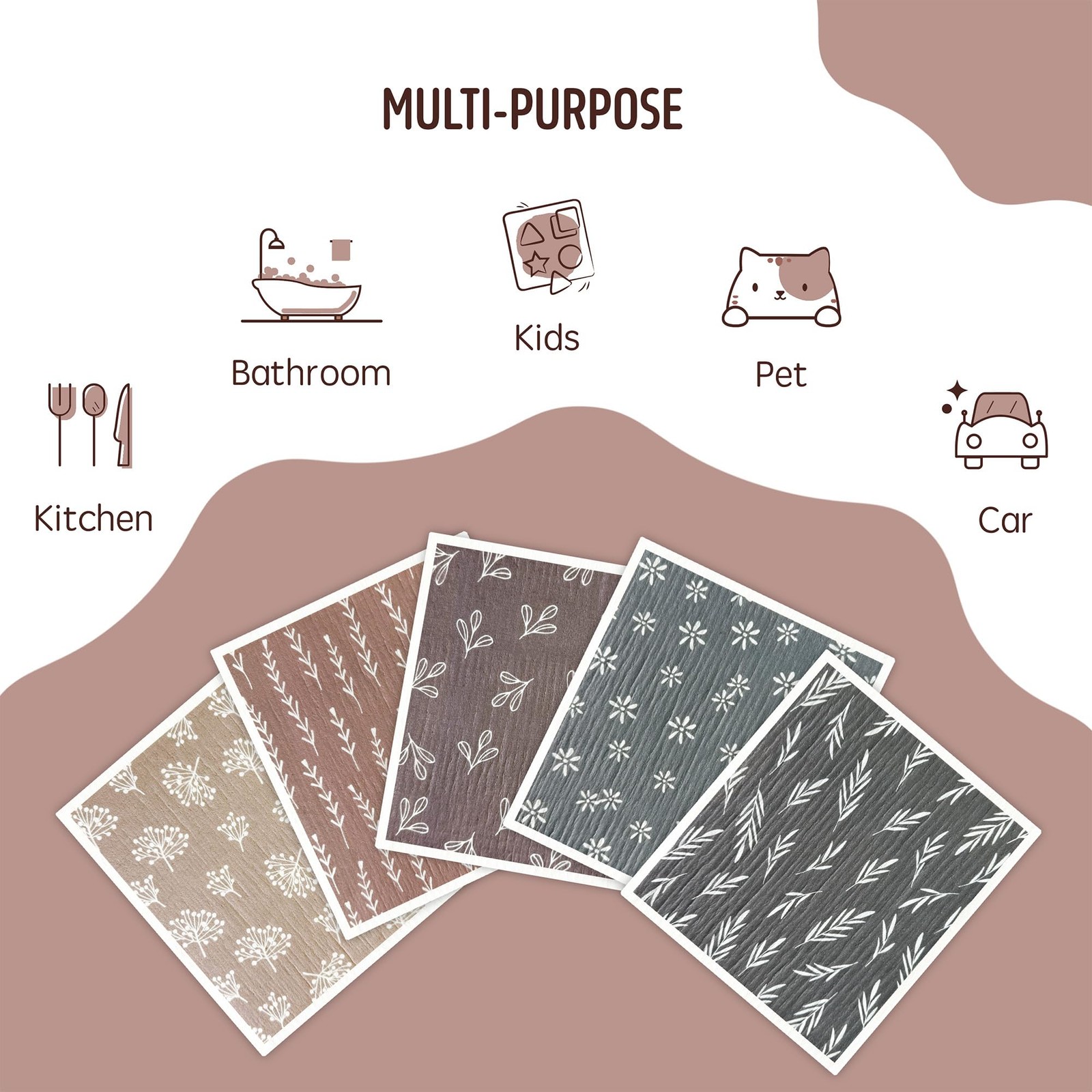 Augine Swedish Dishcloths for Kitchen, 5 Pack Reusable Paper Towels Washable,…