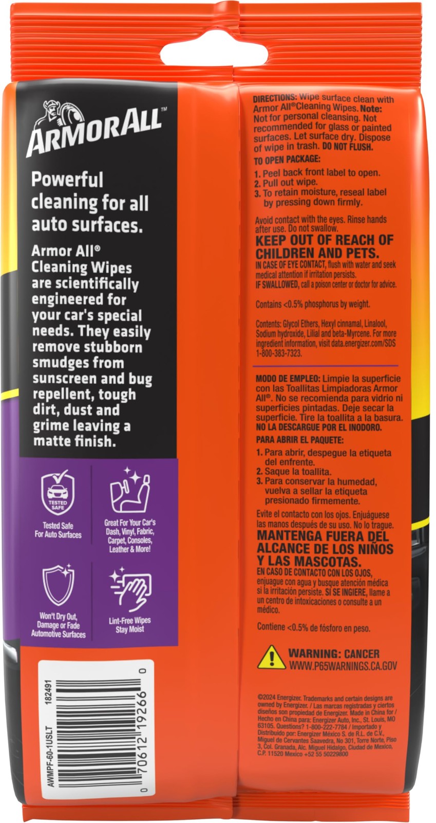 Armor All Car Interior Cleaner Wipes 60 Count Multi Surface Fresh Scent
