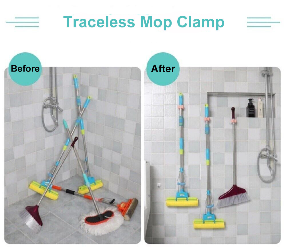 4Pcs Wall Mount Mop Holder Broom Holder and Garden Tool Garage Organizer Mop