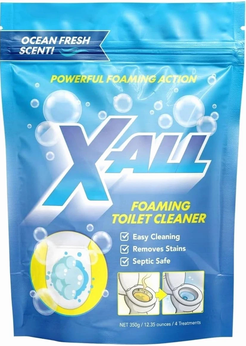 X-ALL Foaming Toilet Cleaner, Self-Activating Powder, 1 Pack(4 Treatments)
