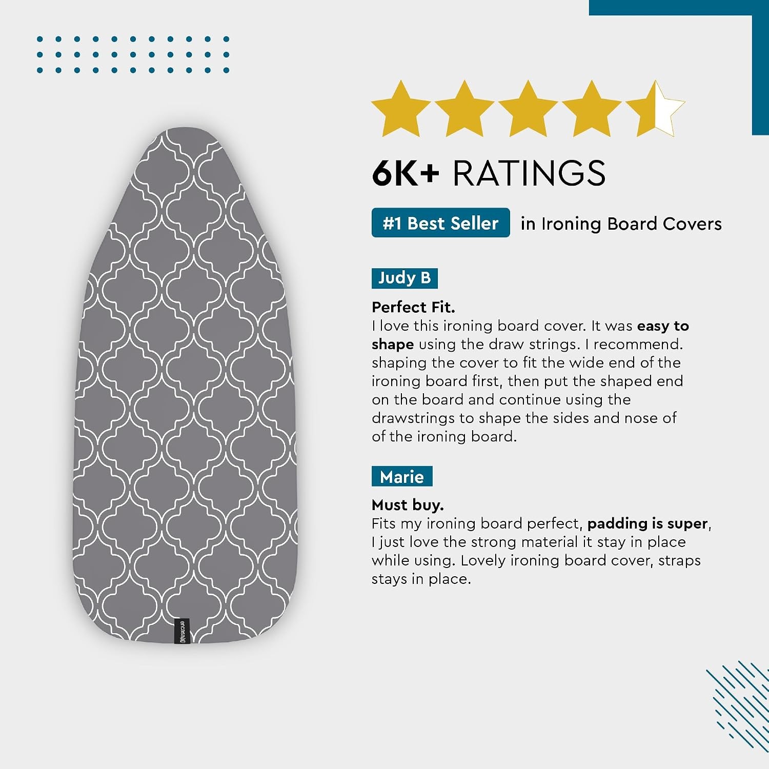 Grey Tiles Thick Felt Ironing Board Cover Pad 42″x14″ Scorch Resistant