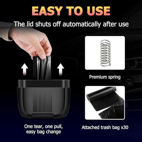 Pack Car Trash Can with Lid, Built-in Storage Garbage Bag, Vehicle 2 Black