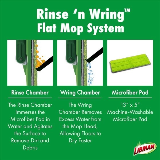 Libman Rinse N Wring Flat Mop System with Microfiber Pad