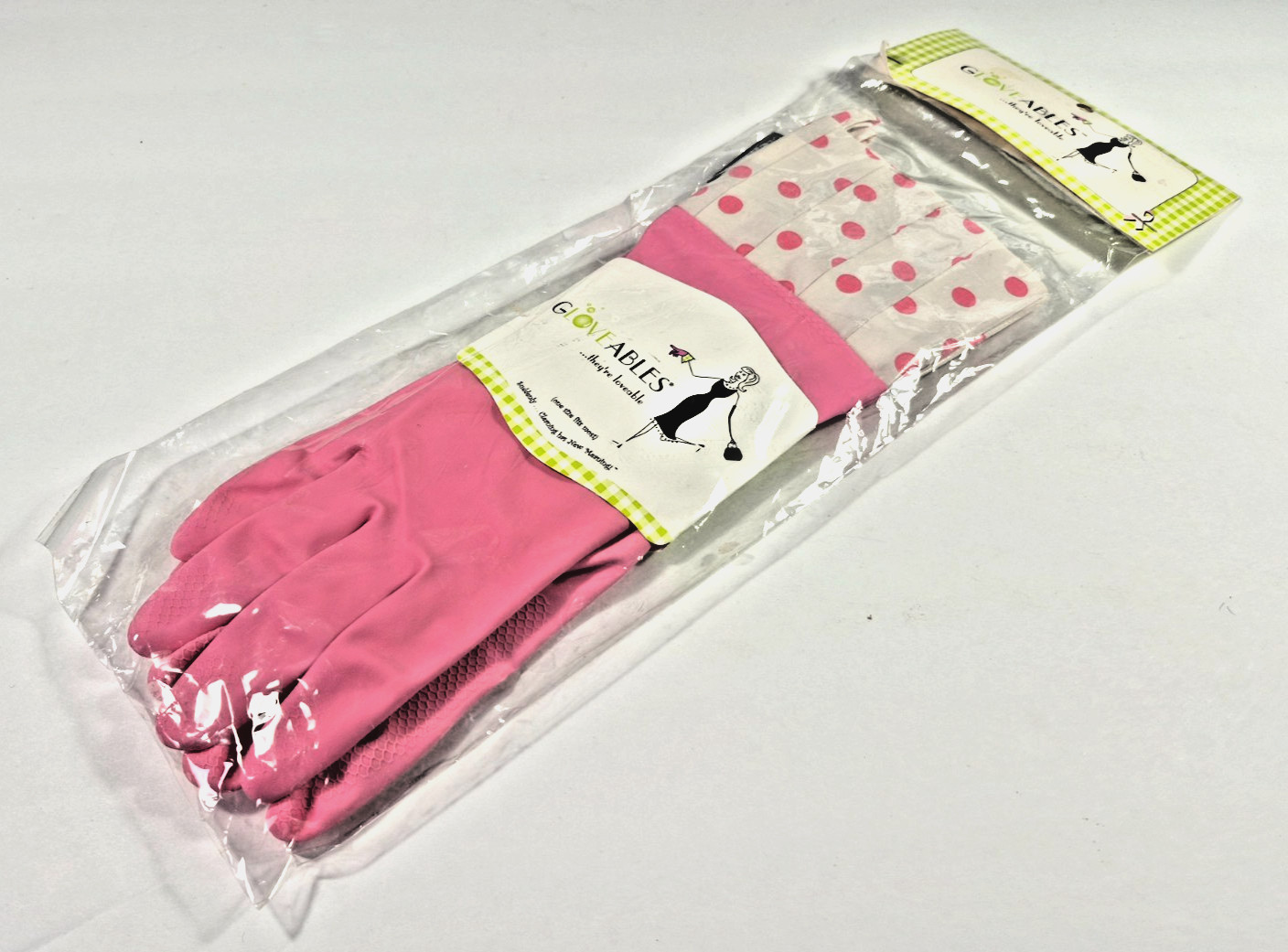 Gloveables Pink Polka Dot Gloves Rubber Latex Cleaning Gardening One Size