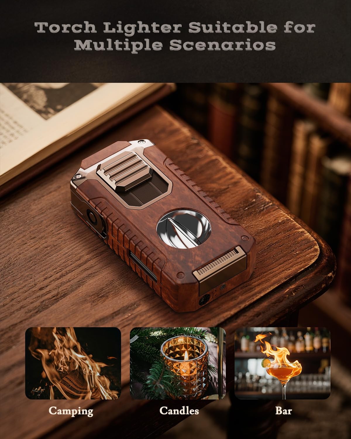 5-in-1 Torch Lighter with Cutter, Punch, 3.35*1.67*0.92 inches, Redwood