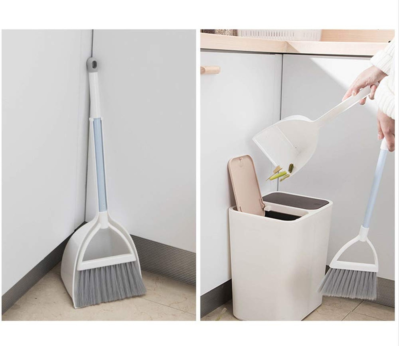 Mini Broom and Dustpan, Home Kitchen Sweeping for Kids(White+Gray) White+gray