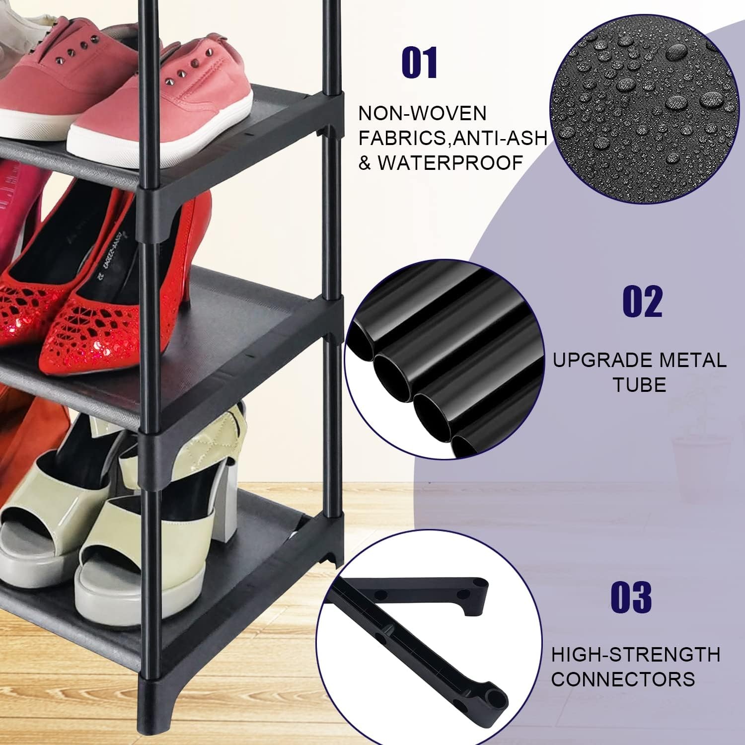 4 Tiers Small Shoe Rack,Narrow Stackable Shelf Organizer,Sturdy 4-tier