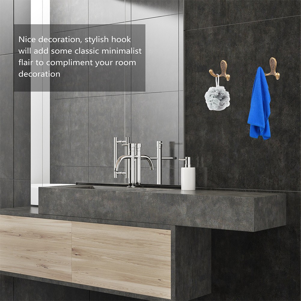 3Pcs Copper Metal Wall Hooks for Bathroom Towels and Coat Hanging Light Brown