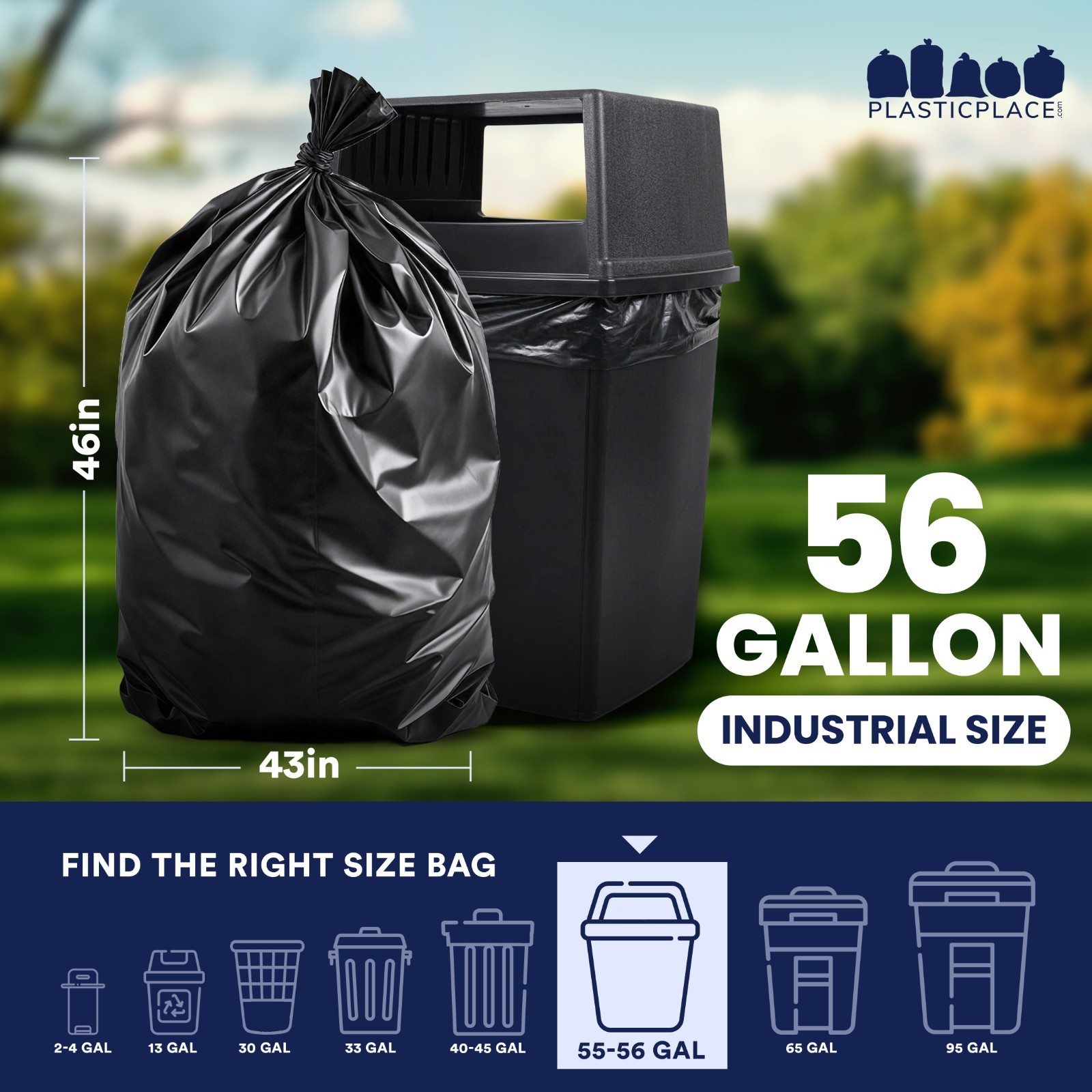 Plasticplace 56 Gallon Glutton Trash Bags – Black, Case of 50 Garbage Bags