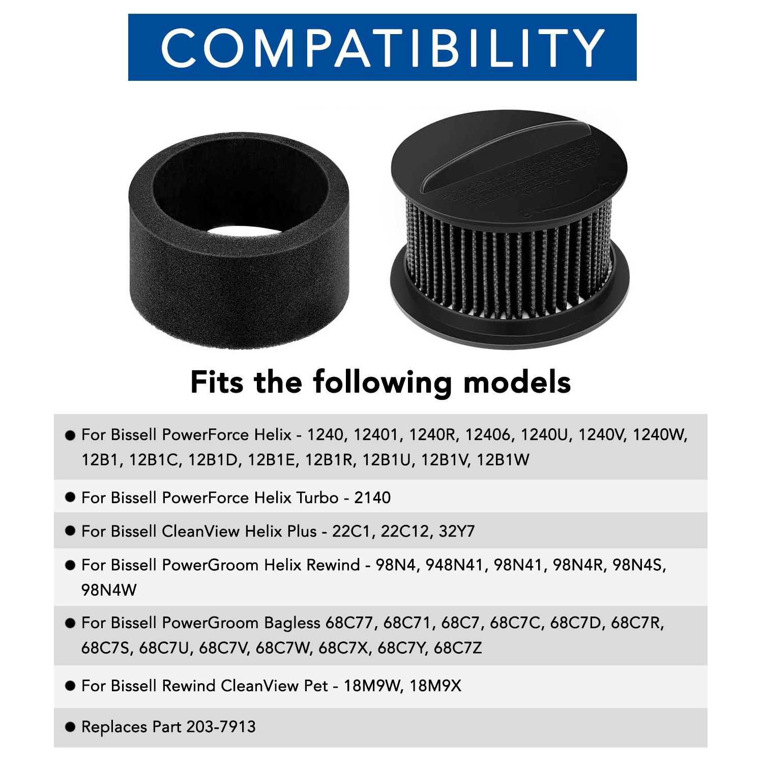 Filter for Bissell Power Force Helix Turbo Vacuum 32R9 68C7 203-7913 2037913