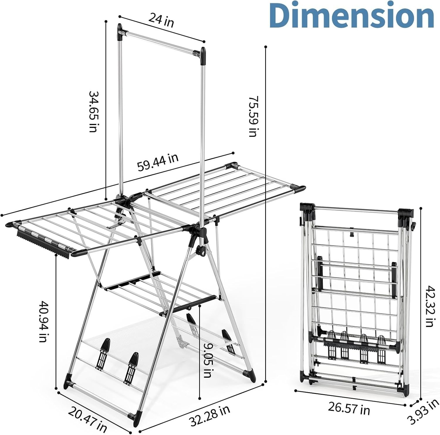 APEXCHASER Clothes Drying Rack with High Hanger, Foldable 3-Level Drying Rack
