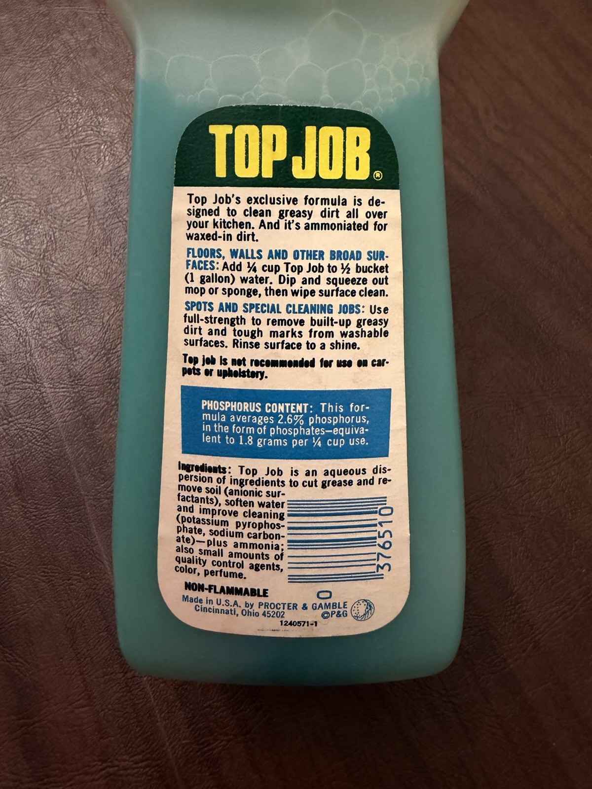 Vintage Top Job Heavy Duty Cleaner Regular Size Bottle Retro 1970s Prop 15 fl oz