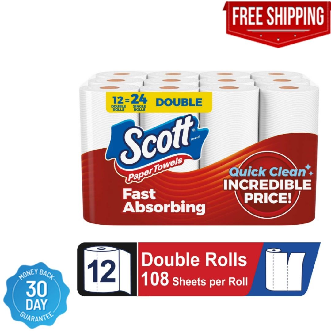 NEW Scott Paper Towels Bulk 24 Regular Rolls 12 Double Rolls White
