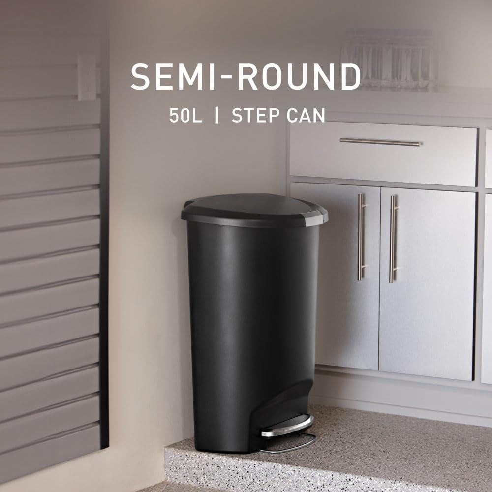 simplehuman Kitchen Trash Can, 13 Gallon Plastic Step Garbage Bin with Secure