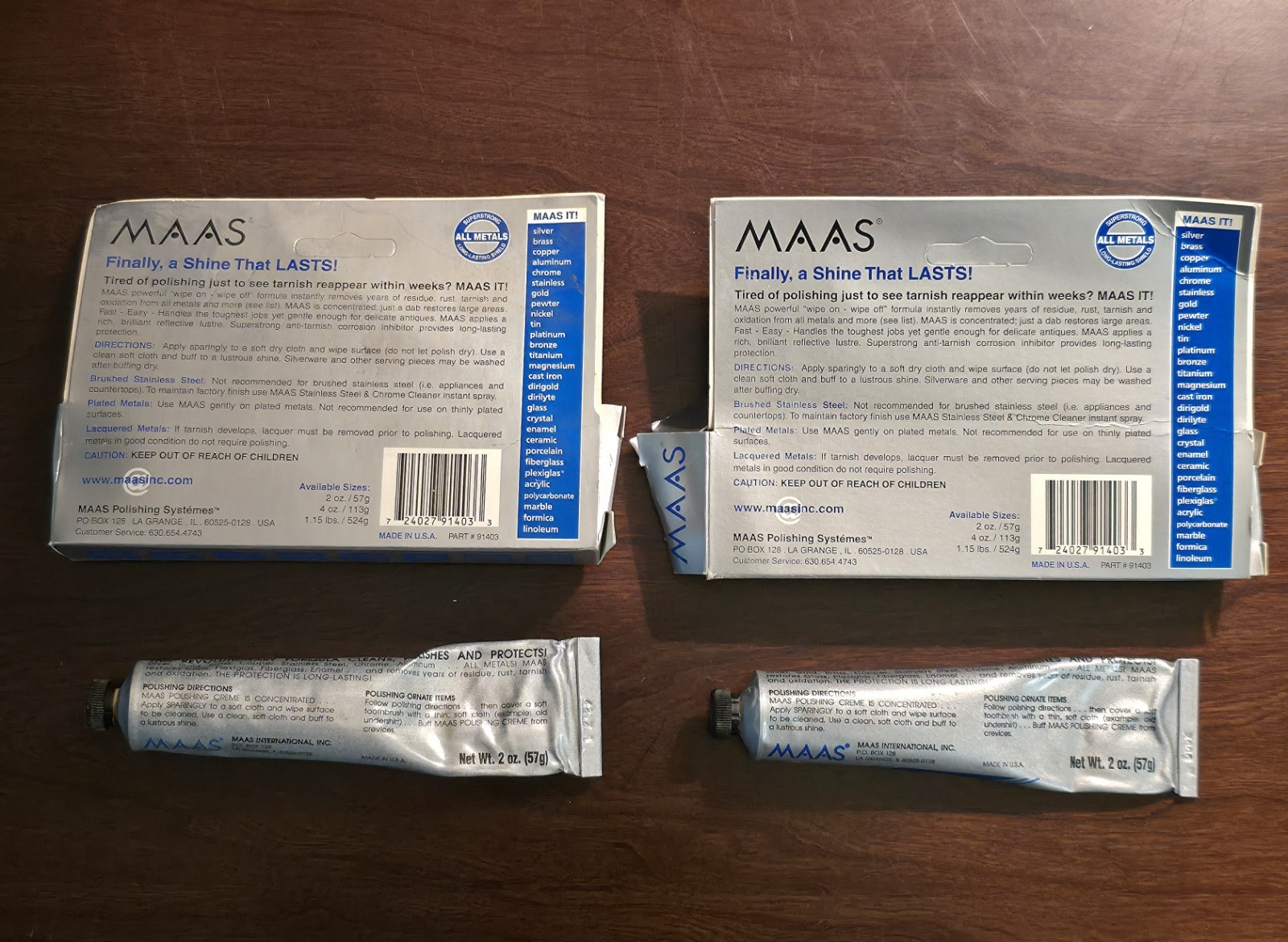 MAAS All Metal Polishing Creme Original 2oz Tube Concentrated Polish 65% Full X2