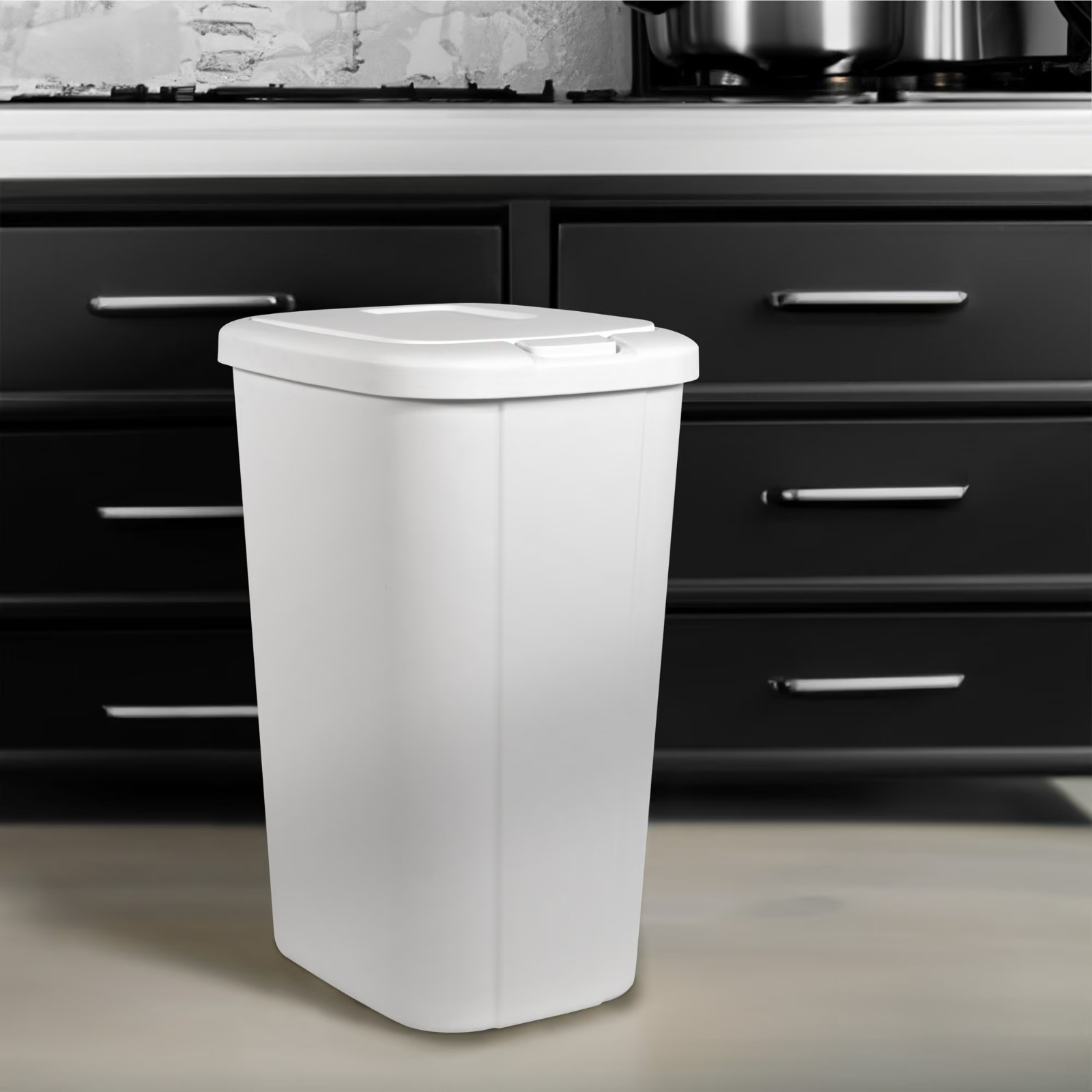 Hefty 13.3 Gallon Kitchen Trash Can with Touch Top Lid, White