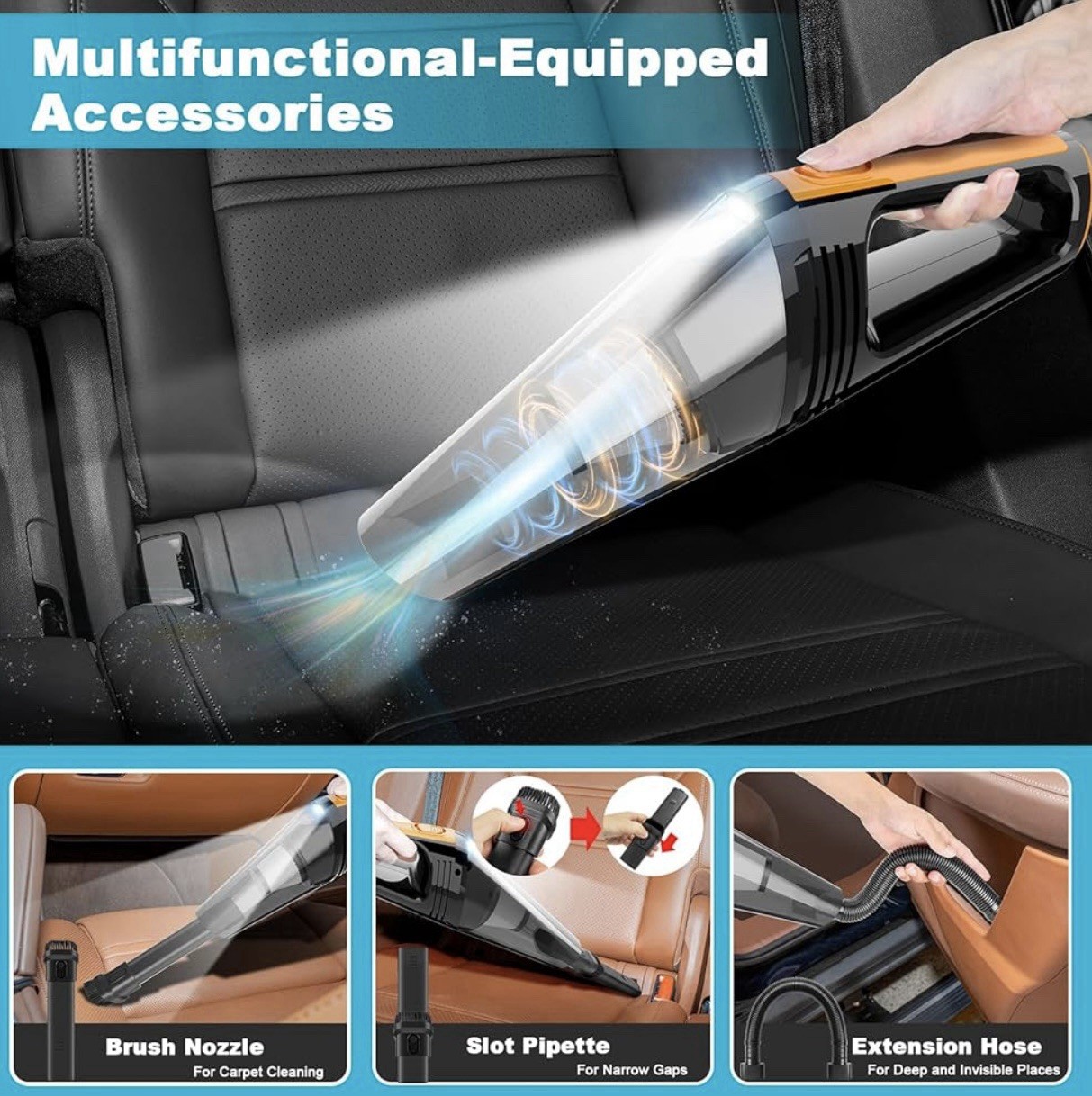 Portable Car Vacuum Cleaner 12V Handheld 8000pa With LED Light 16.4Ft Corded