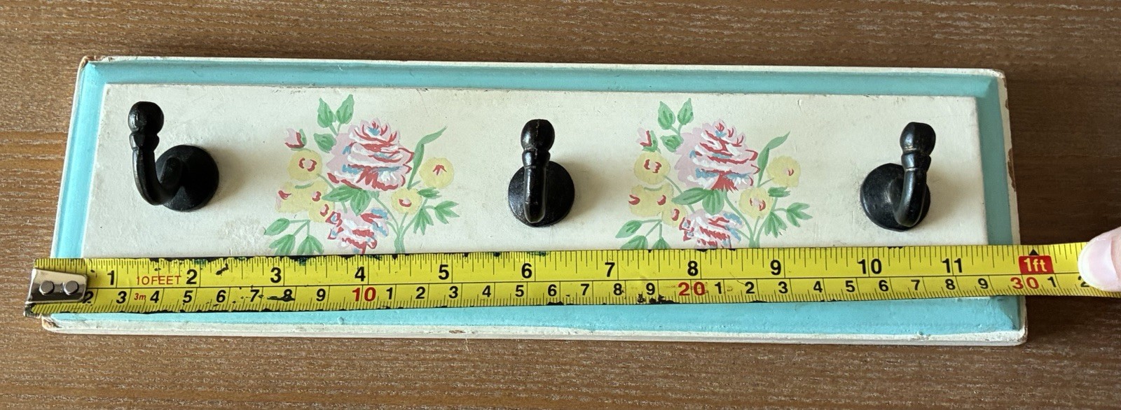 Vintage Interior Accents Shabby Rose 3 Hook Wall Hanger Floral Cottage Chic