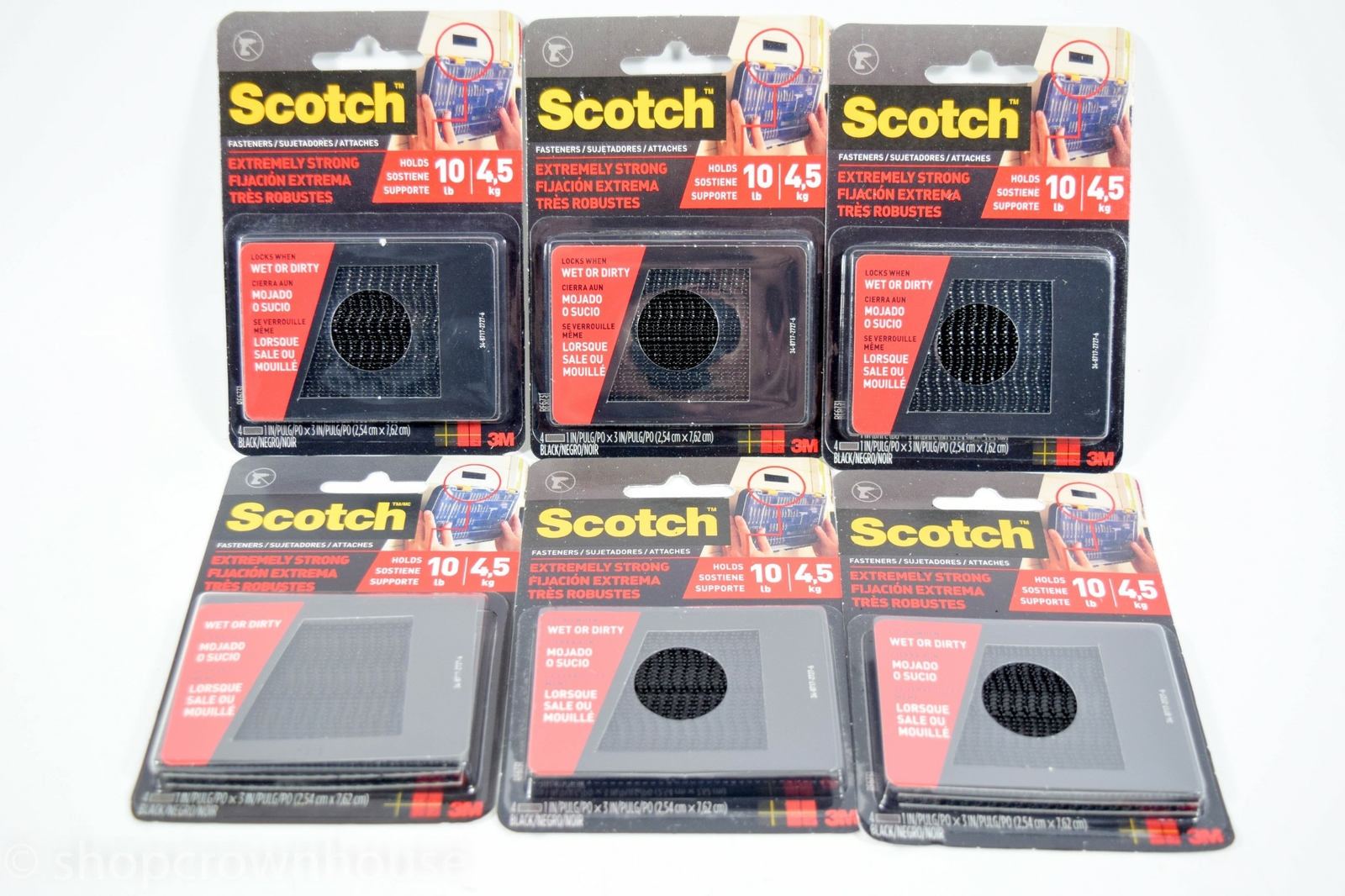 6 packs 3M Scotch Extremely Strong Fasteners BLACK Holds 10lbs Indoor/Outdoor