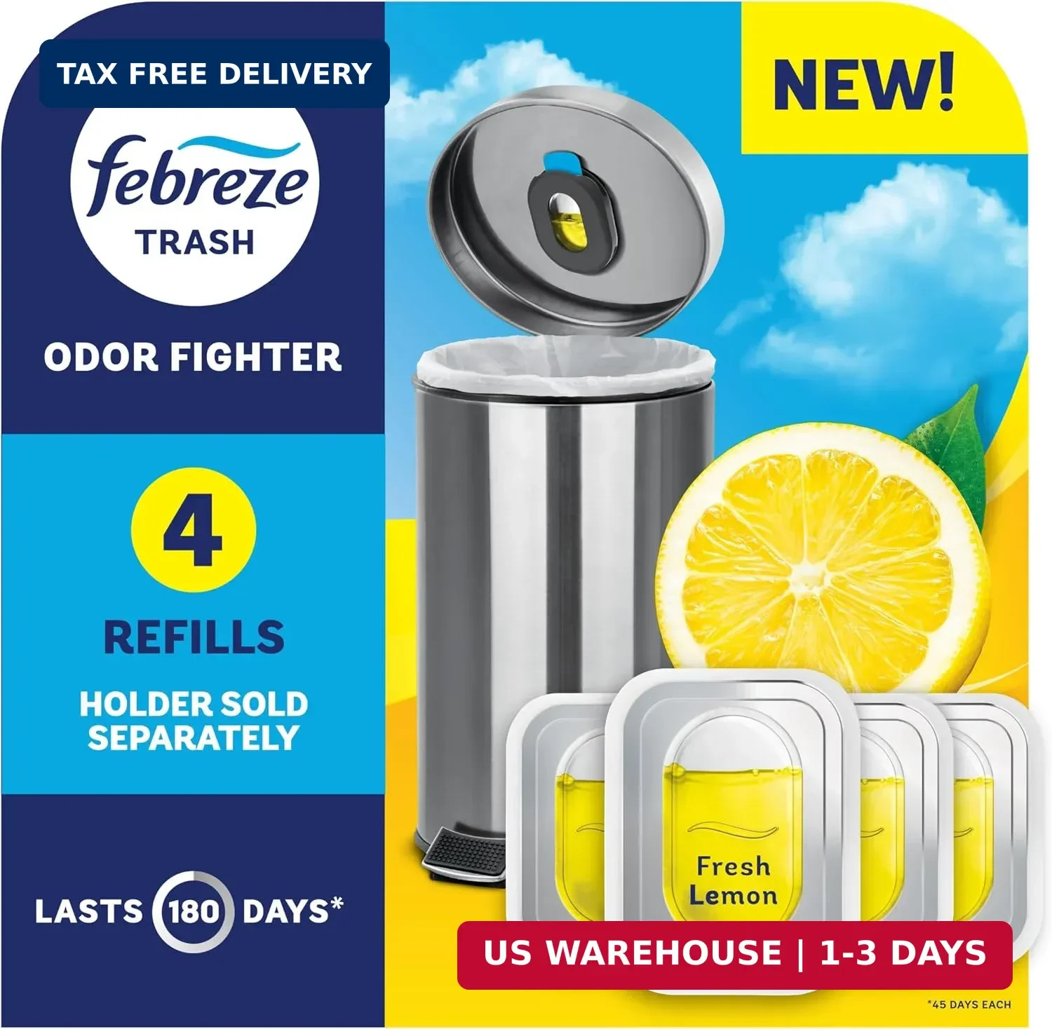 Febreze Trash Odor Fighter, Trash Can Air Freshener, Stick-On Deodorizer for Gar