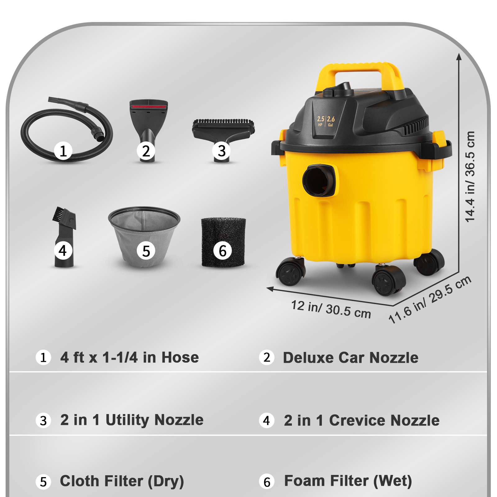 Wet Dry Vac Vacuum Cleaner 2.6 Gallon 2.5 Peak HP 3in1 Shop Vac Blower Cleaner