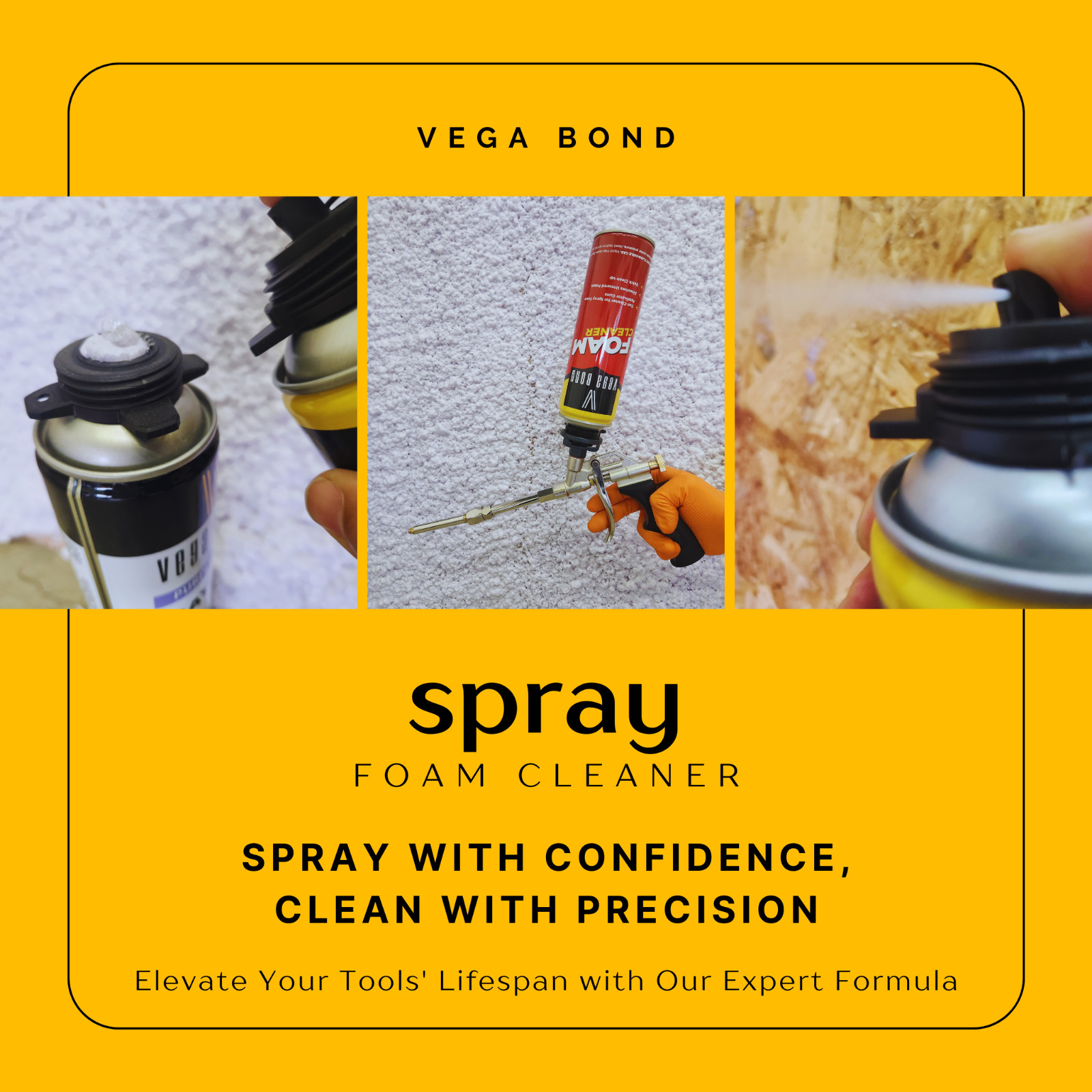 Vega bond Spray Foam Cleaner, 15 oz Dual Pack – Dissolves Uncured Expanding Foam