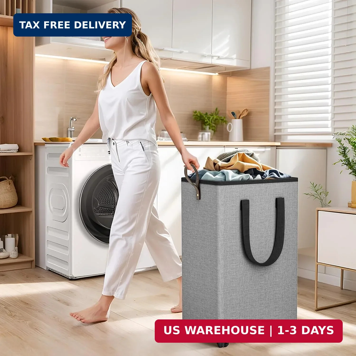 SpaceTrove Rolling Laundry Basket with Wheels, Laundry Hamper, 80L, Grey | Colla