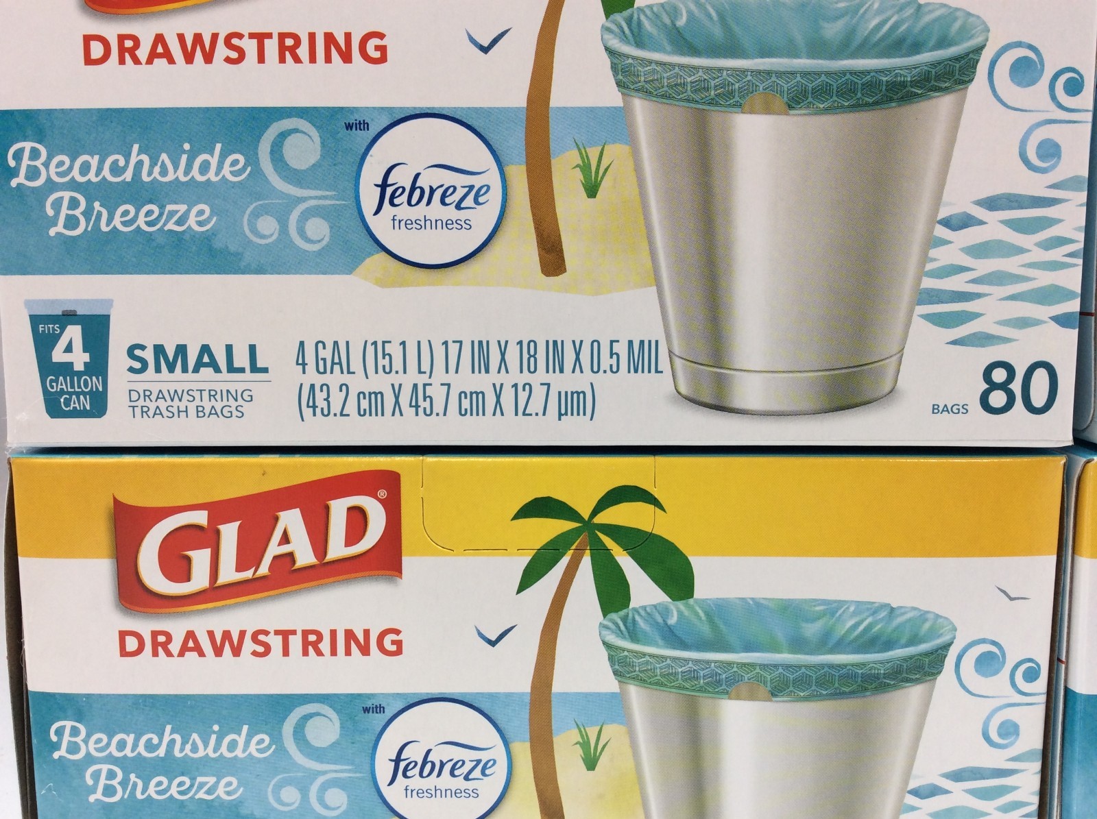 Glad Odorshield Small Drawstring Trash Bags, 4 Gal, Febreze Beachside Breeze