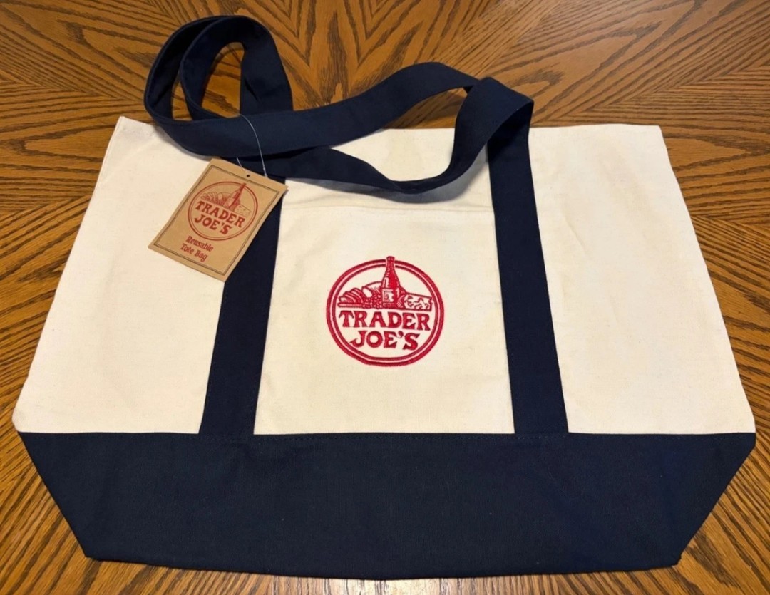 Set of Two (2) Trader Joe’s Canvas Tote Shopping Bag – LARGE CLASSIC NAVY BLUE