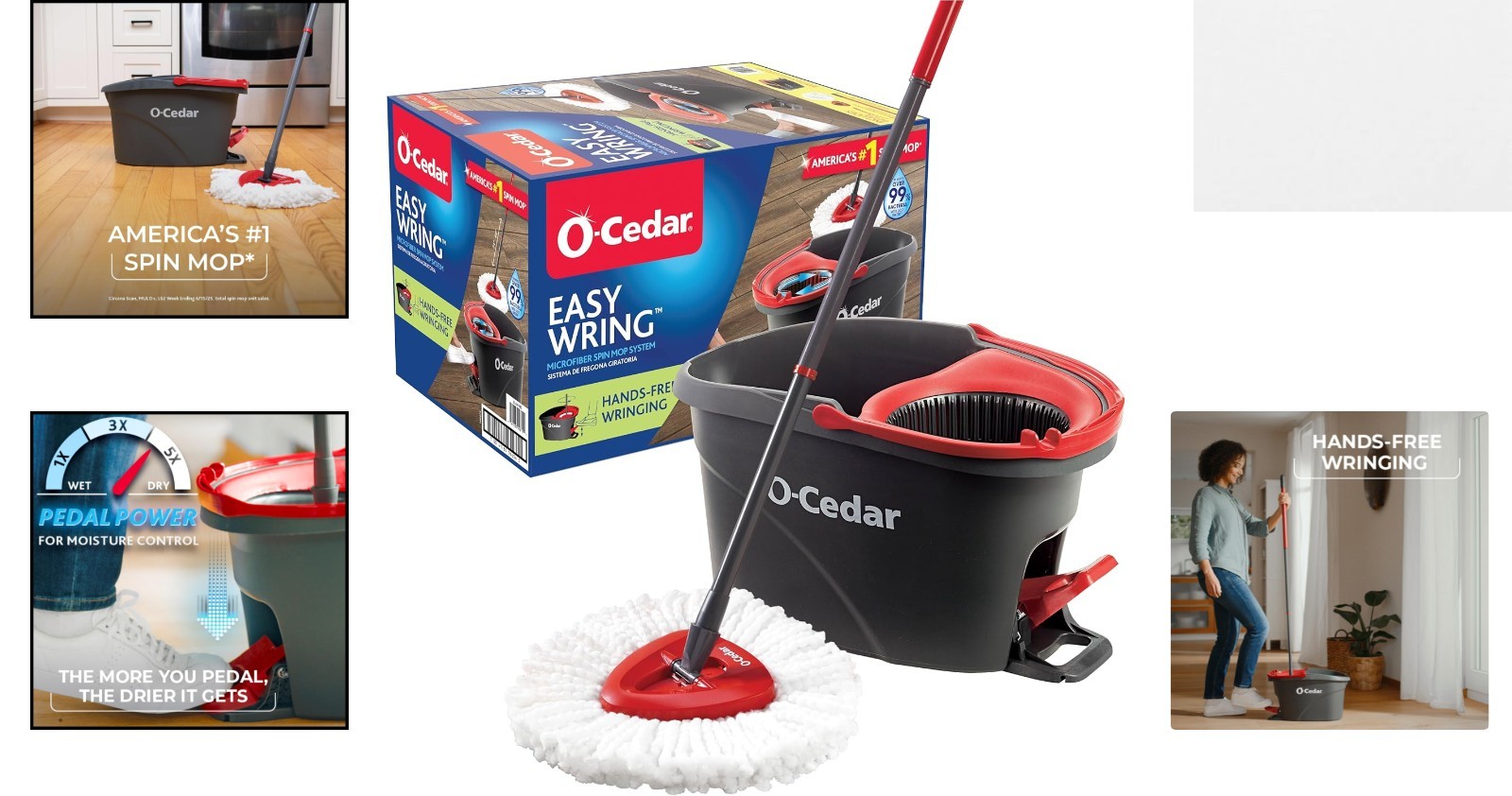 O-Cedar EasyWring Microfiber Spin Mop, Bucket Floor Cleaning System, Red, Gra…