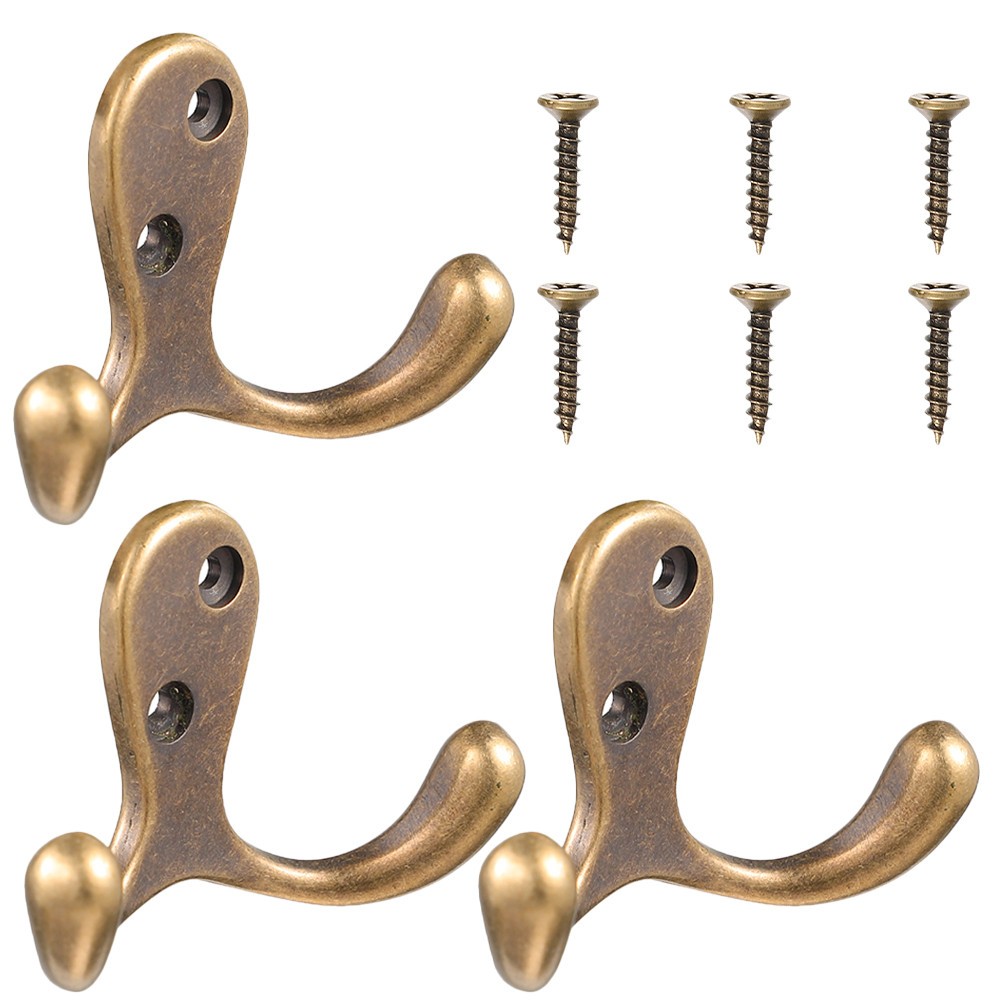 3Pcs Copper Metal Wall Hooks for Bathroom Towels and Coat Hanging Light Brown